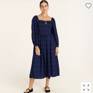 J Crew plaid smocked puff sleeve dress